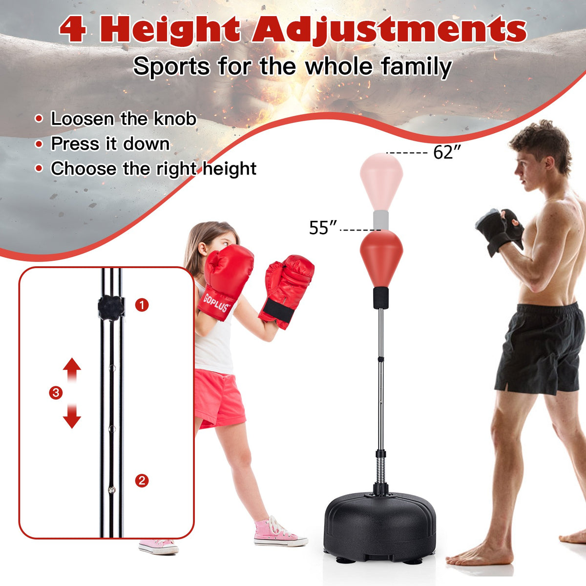 Adjustable Freestanding Punching Bag with Stand and Boxing Gloves for Kids and Adults