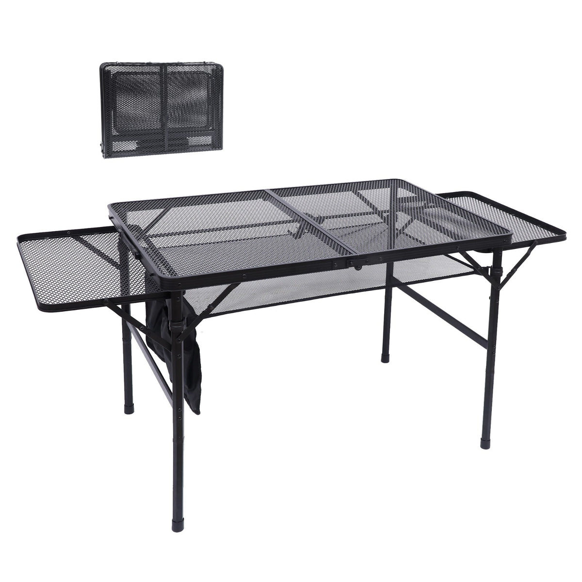 Foldable Camping & Outdoor Grill Table with Adjustable Height & Side Pockets