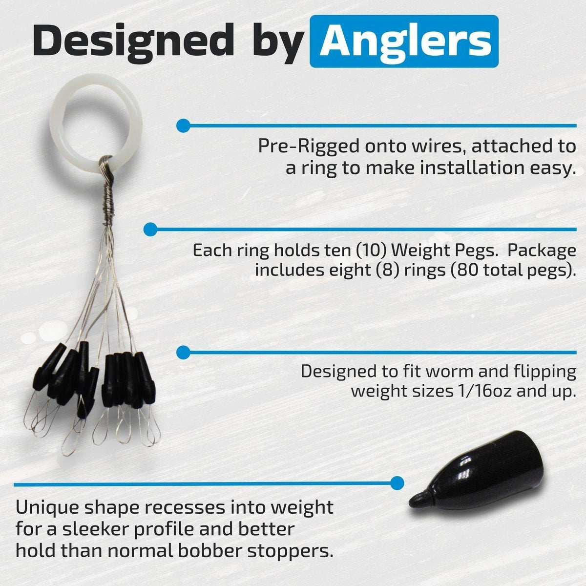 Fishing Weight Pegs for Worm and Flipping Weights - 80 Pegs Pack