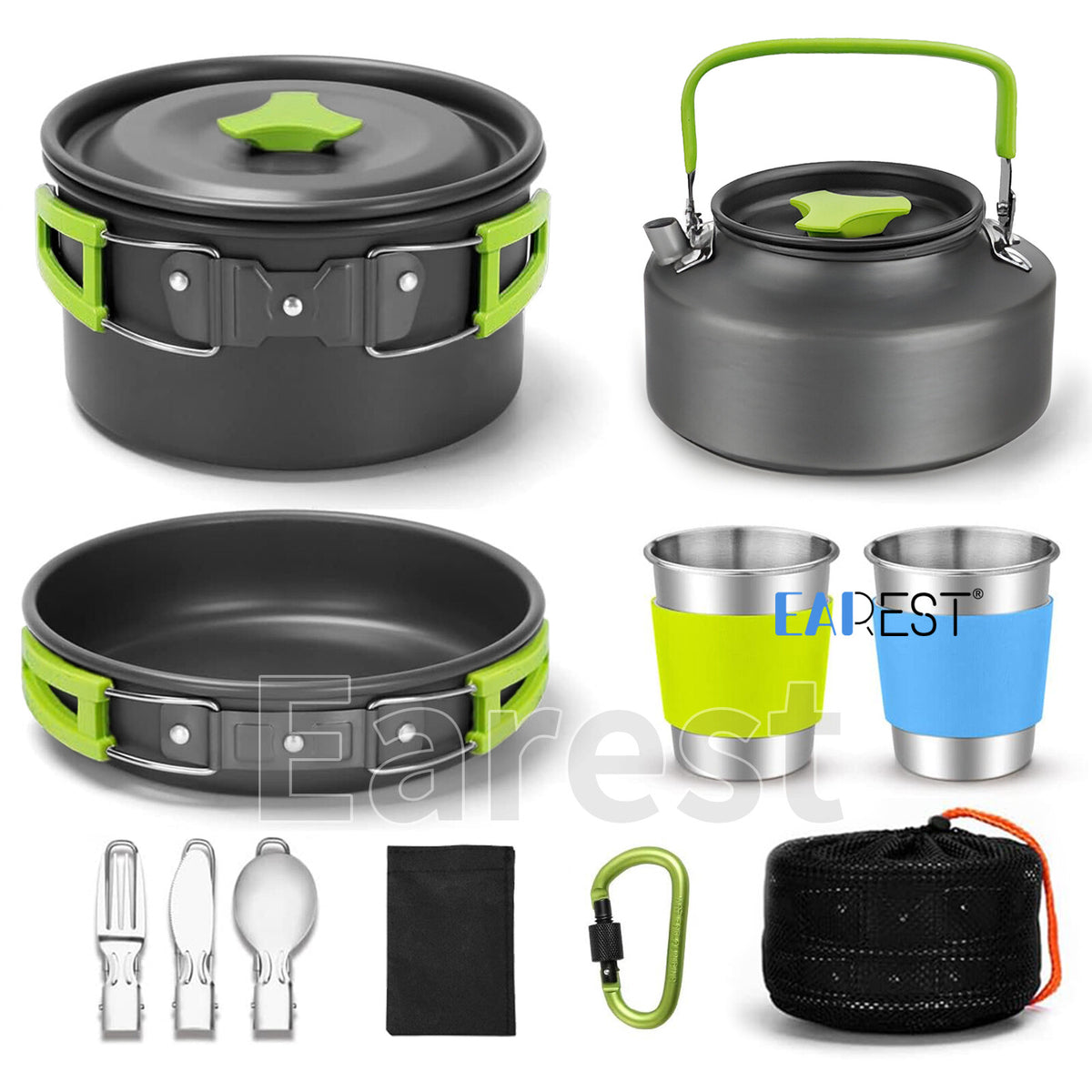 Portable Camping Cookware Set 13 Pcs Lightweight Non-Stick Pot Pan Kettle