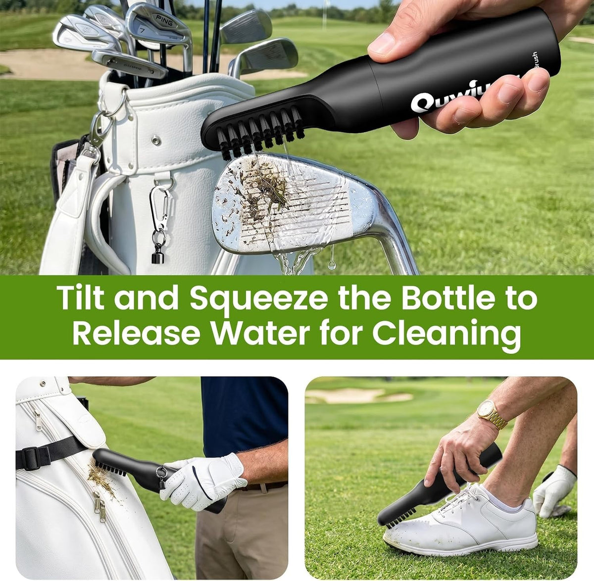 Golf Club Cleaner Brush with Rotating Cover & Water Bottle - Perfect Gift