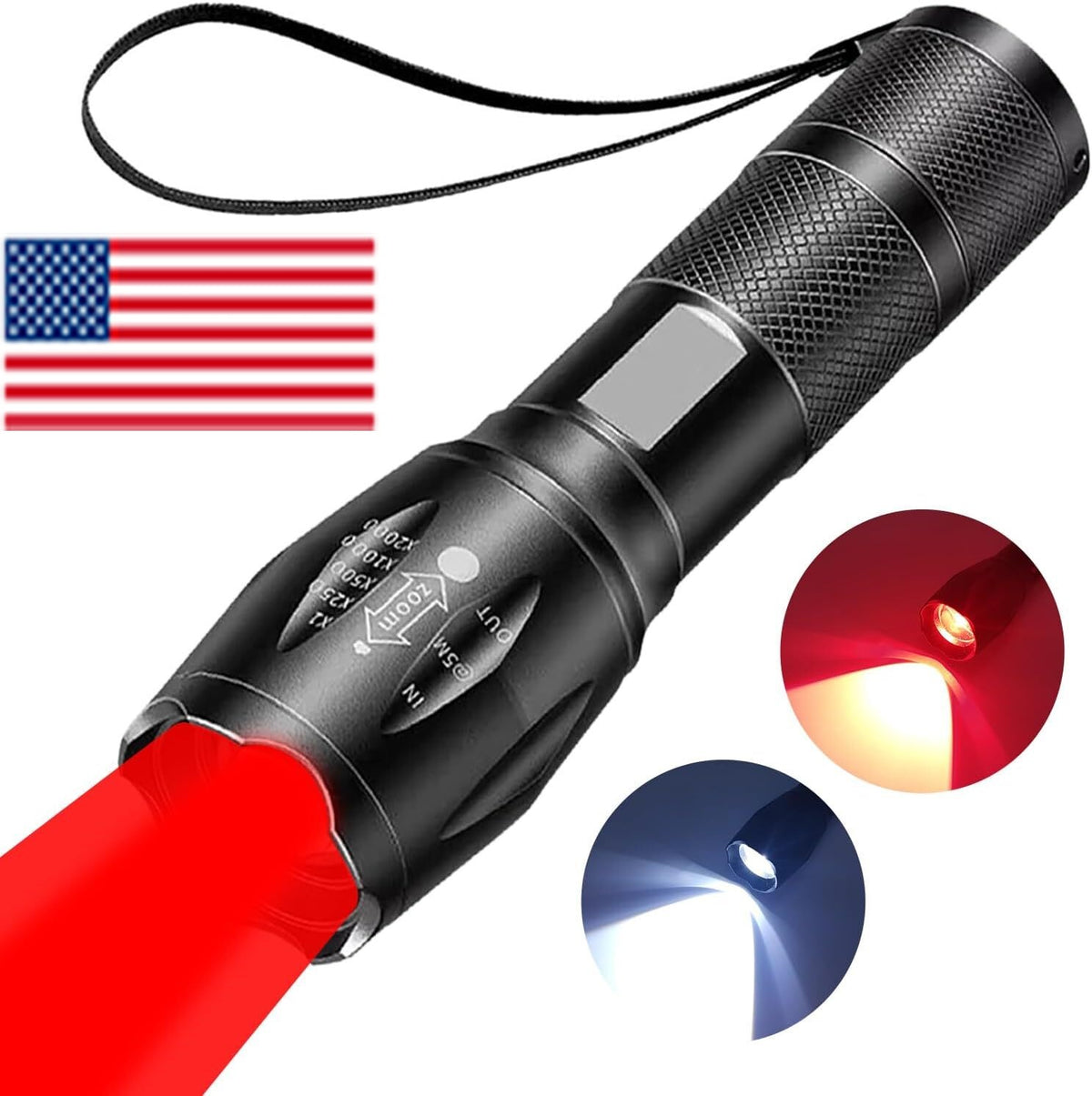 2-in-1 White and Red LED Flashlight with Zoomable Focus - Pocket-sized Torch