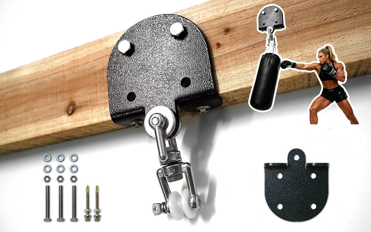 Heavy-Duty Punching Bag Hanger with 360° Swivel for Gym Beams - Black