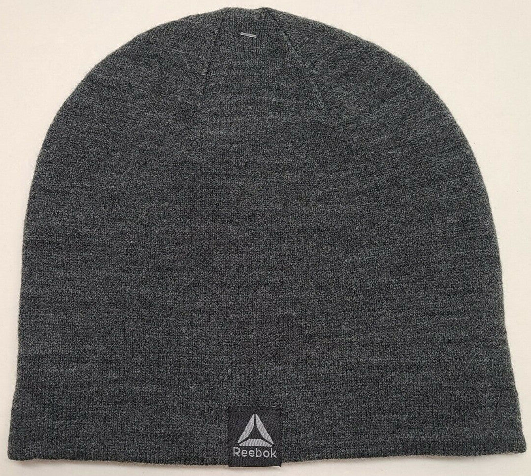 Reebok Men's Reversible Beanie Hat Black One Size Warm Knit Hat