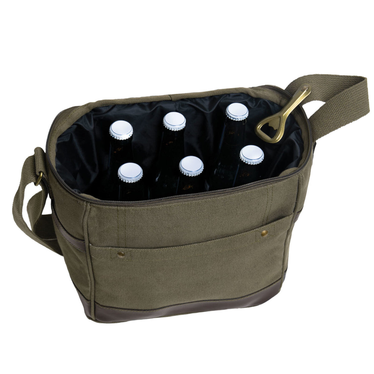 Insulated Travel Cooler Bag with Canvas & Leather Details, Multiple Colors