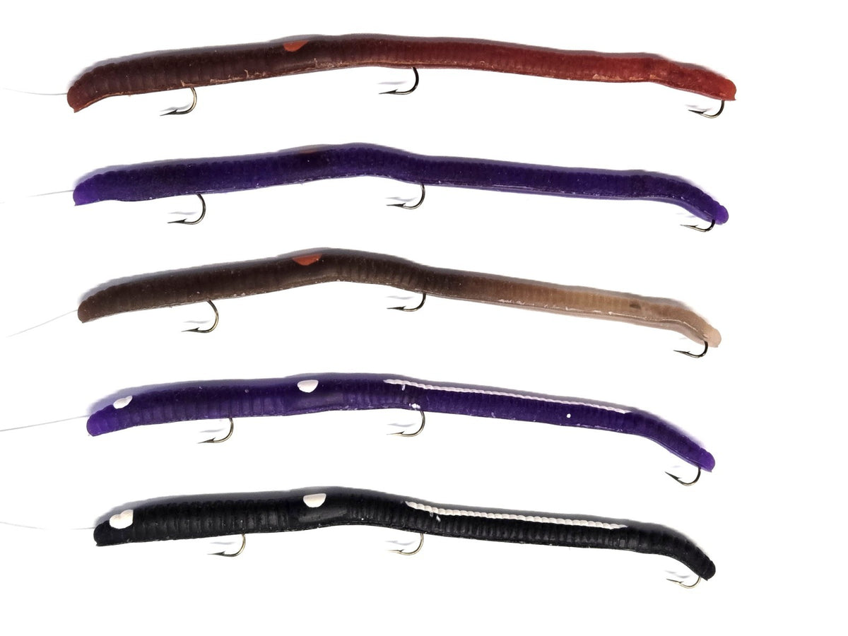 Pre-Rigged Bass Fishing Worms 12 Pack - Anise Scented Soft Plastic Lures