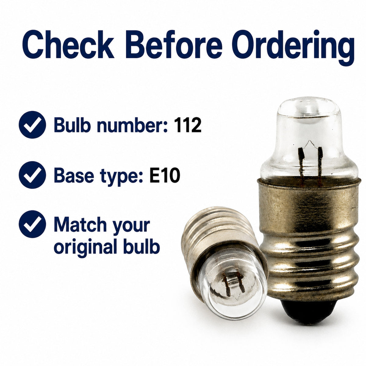 2 Pack No. 112 Incandescent Flashlight Bulbs E10 Screw Base Replacement