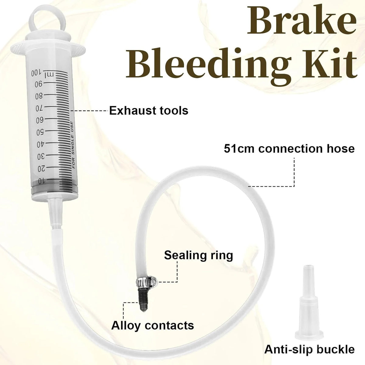 Motorcycle Brake Bleeder Kit with 100ML Pump & Transparent Hose for Hydraulic Disc Brake Fluid Flush