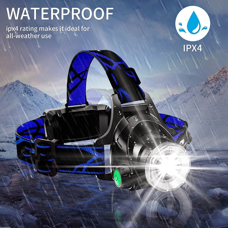 Rechargeable LED Headlamp with Zoom, Waterproof, High Lumens - Outdoor & Work Light