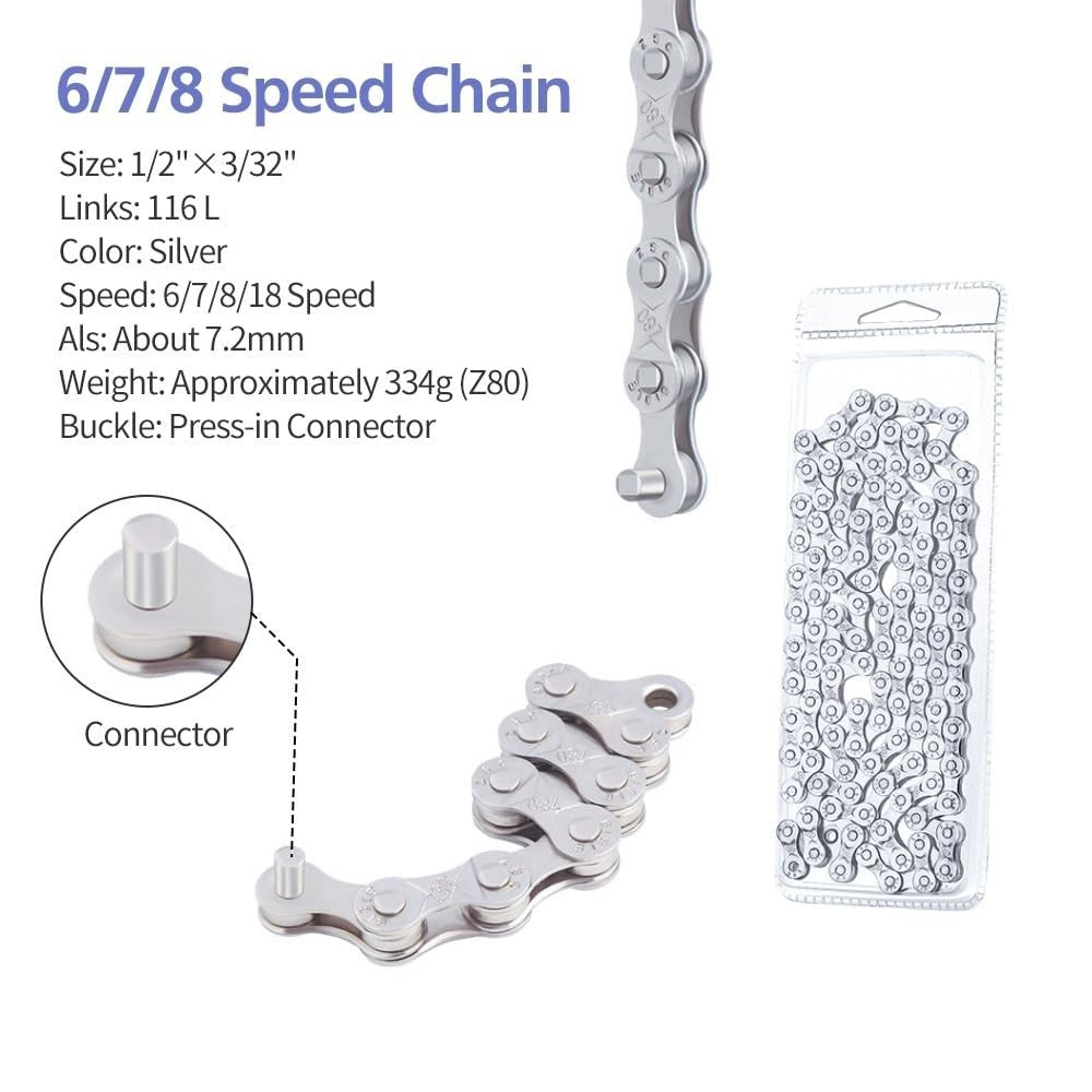 6/7/8-Speed Bicycle Chain - 58 Inch Road Mountain Bike Replacement
