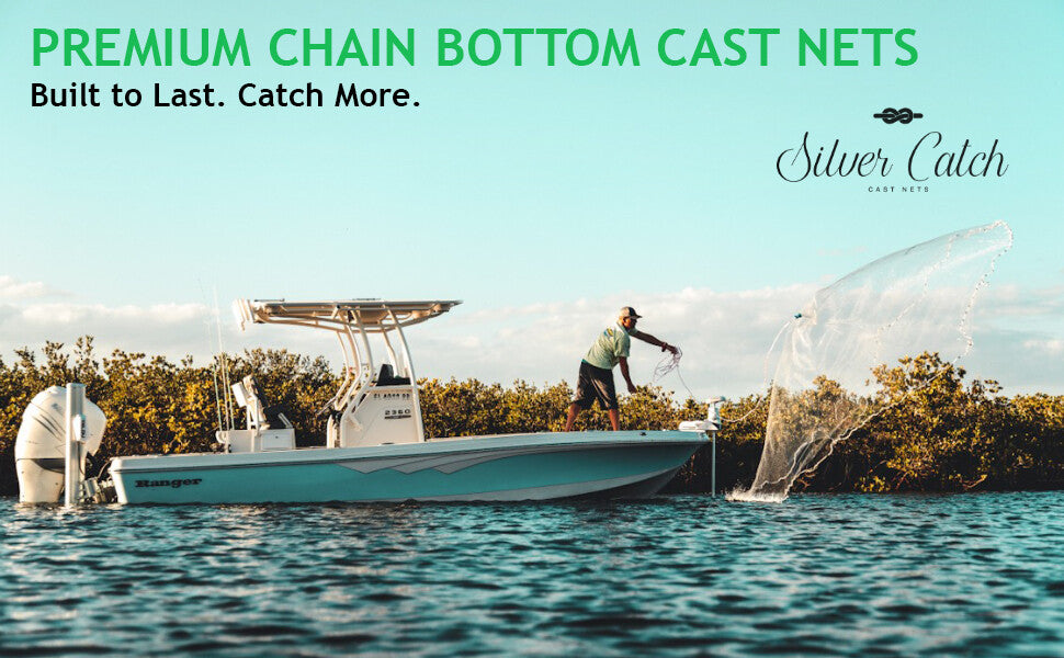 Cast Net for Bait Fishing Monofilament Nylon Heavy-Duty 3/8" Mesh, Multiple Sizes
