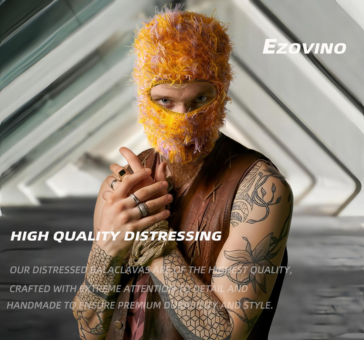Distressed Full Face Ski Mask Balaclava for Winter Sports and Cosplay