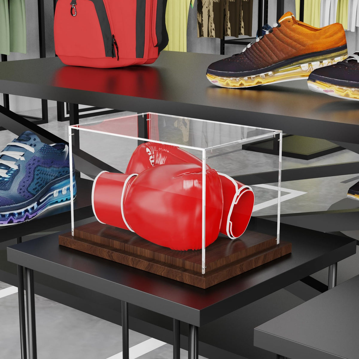 Acrylic Boxing Glove Display Case with Wooden Base - Dustproof & Elegant