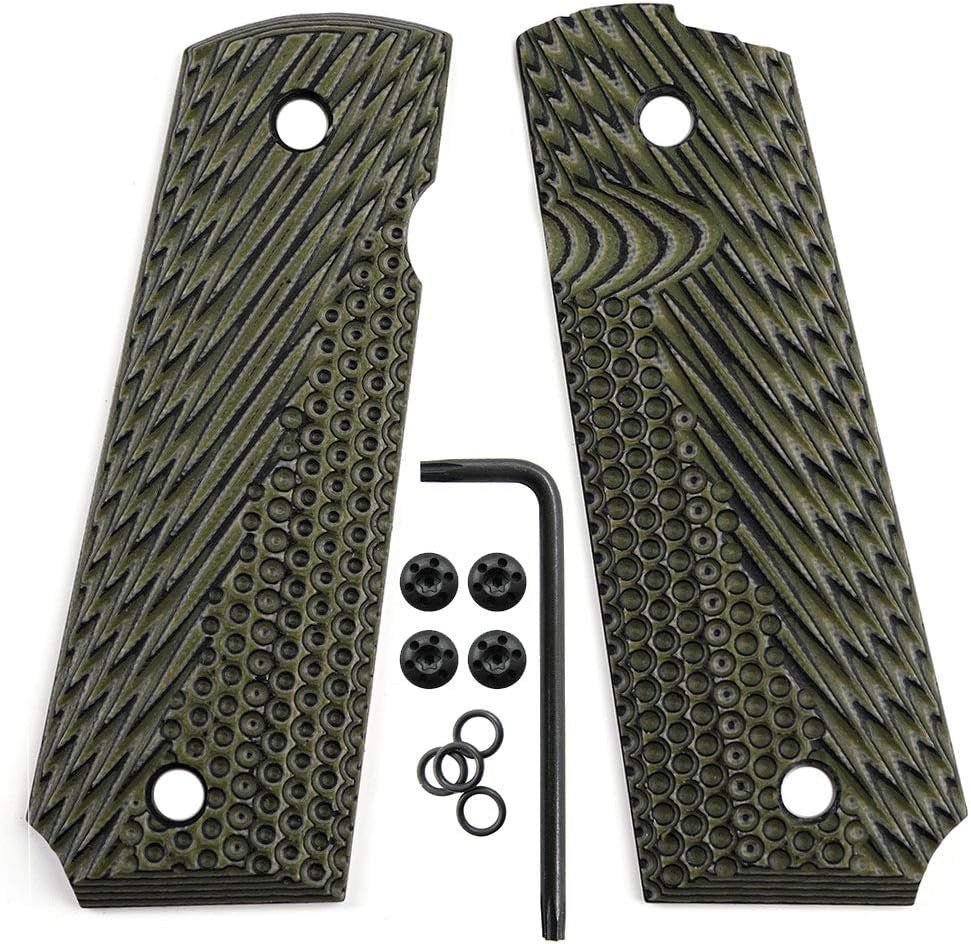 1911 Full Size G10 Pistol Grips with Stainless Screws - Black, CNC Machined