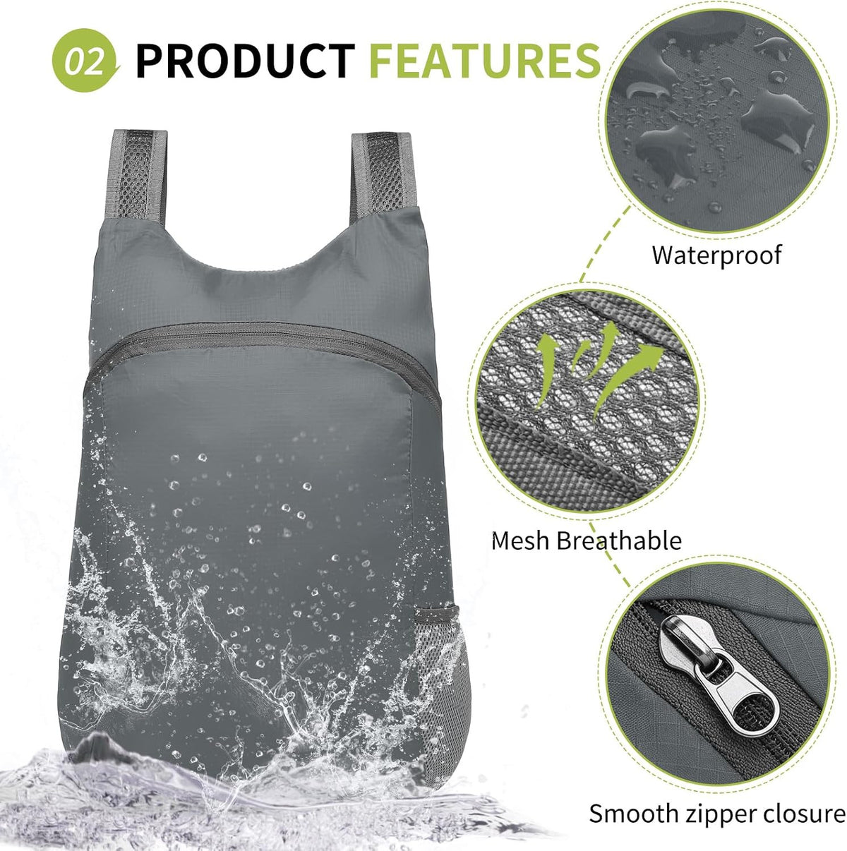 Ultra Lightweight Foldable Hiking Backpack 20L Water-Resistant Daypack