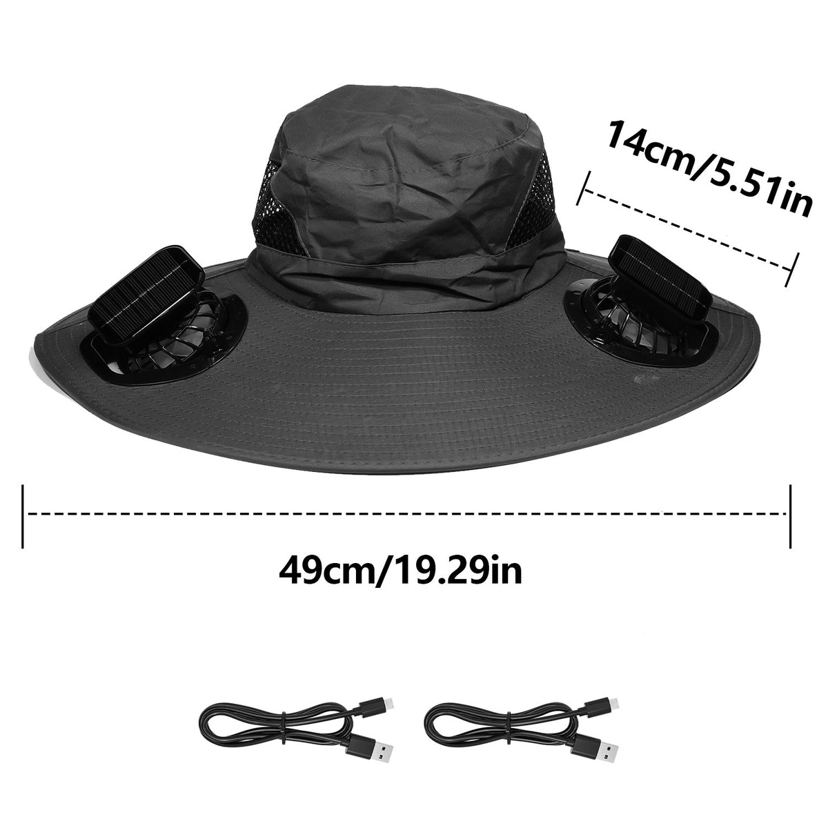 Solar USB Powered Fans Sun Hat - Wide Brim Outdoor Cooling Hat with Dual 3-Speed Fans