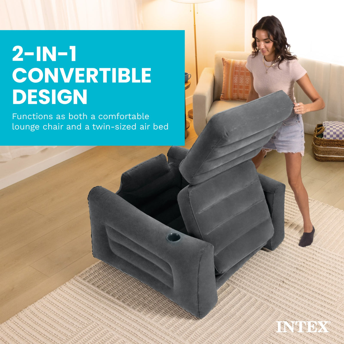 Intex Inflatable Pull-Out Sofa Chair and Twin Air Mattress 2 Pack