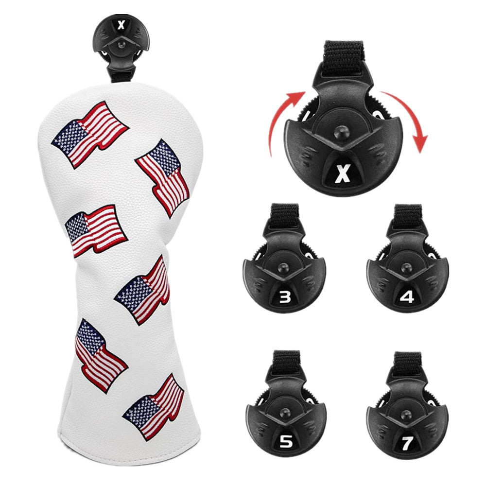 USA Flag Leather Golf Head Cover for Driver Fairway Wood Hybrid Clubs