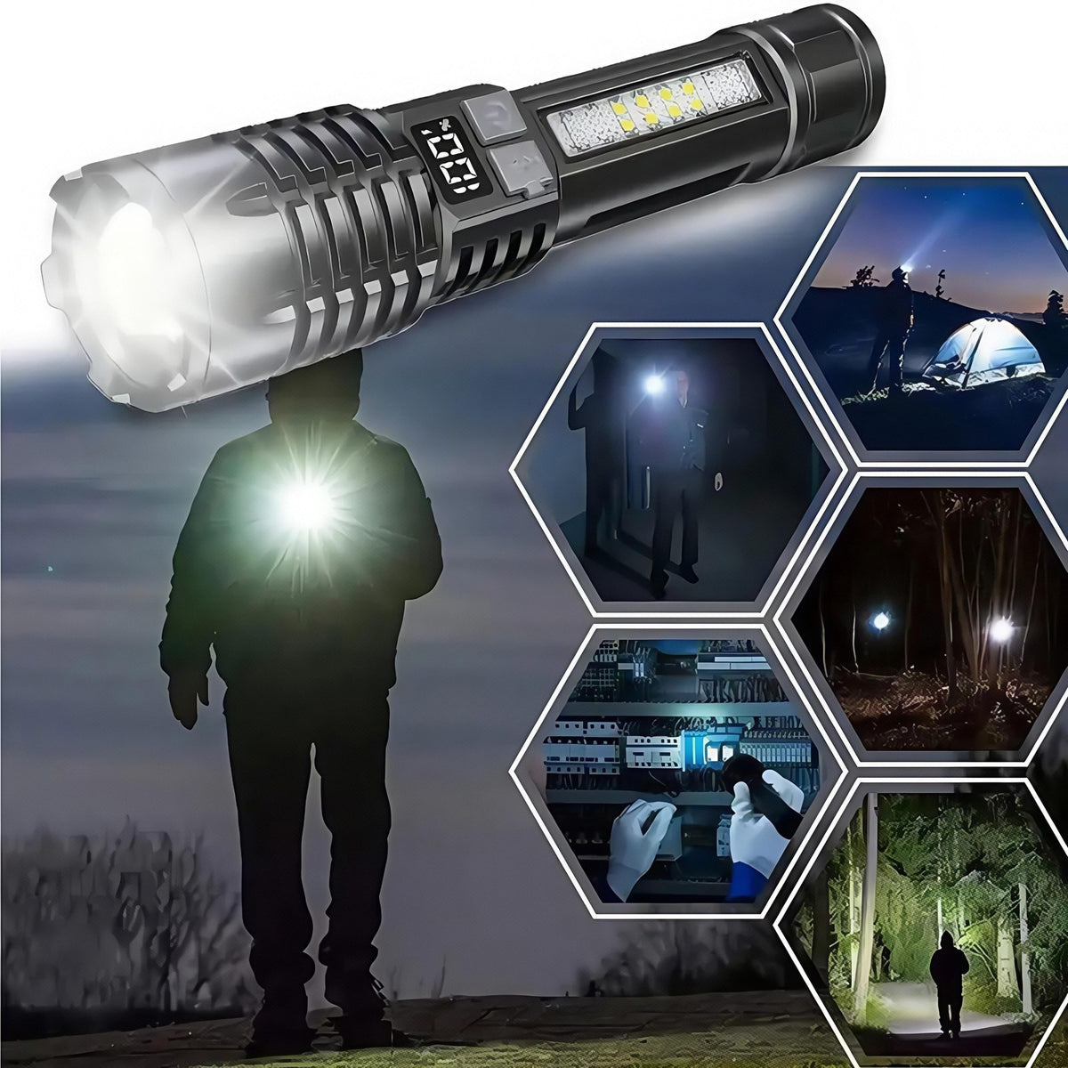 Rechargeable LED Tactical Flashlight with Zoom Focus & 5 Modes