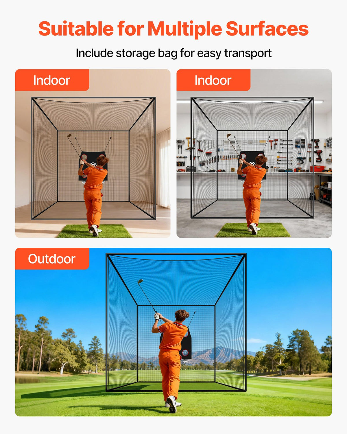 10x10ft Golf Batting Cage for Indoor Outdoor Practice - Stable & Durable