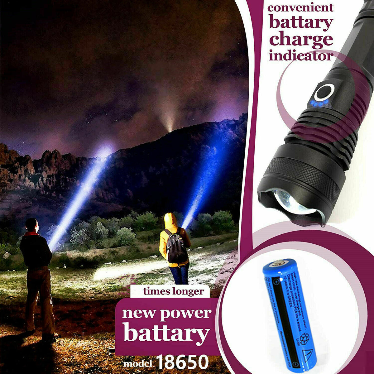 Super Bright LED Flashlight Tactical Rechargeable Work Light - 9000000 Lumens