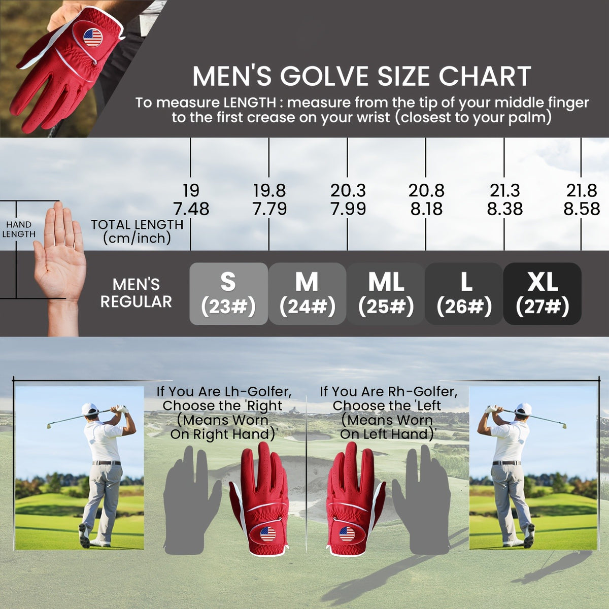 Golf Gloves Men Left Hand PU with Ball Marker 2 Pack All Weather Soft Grip