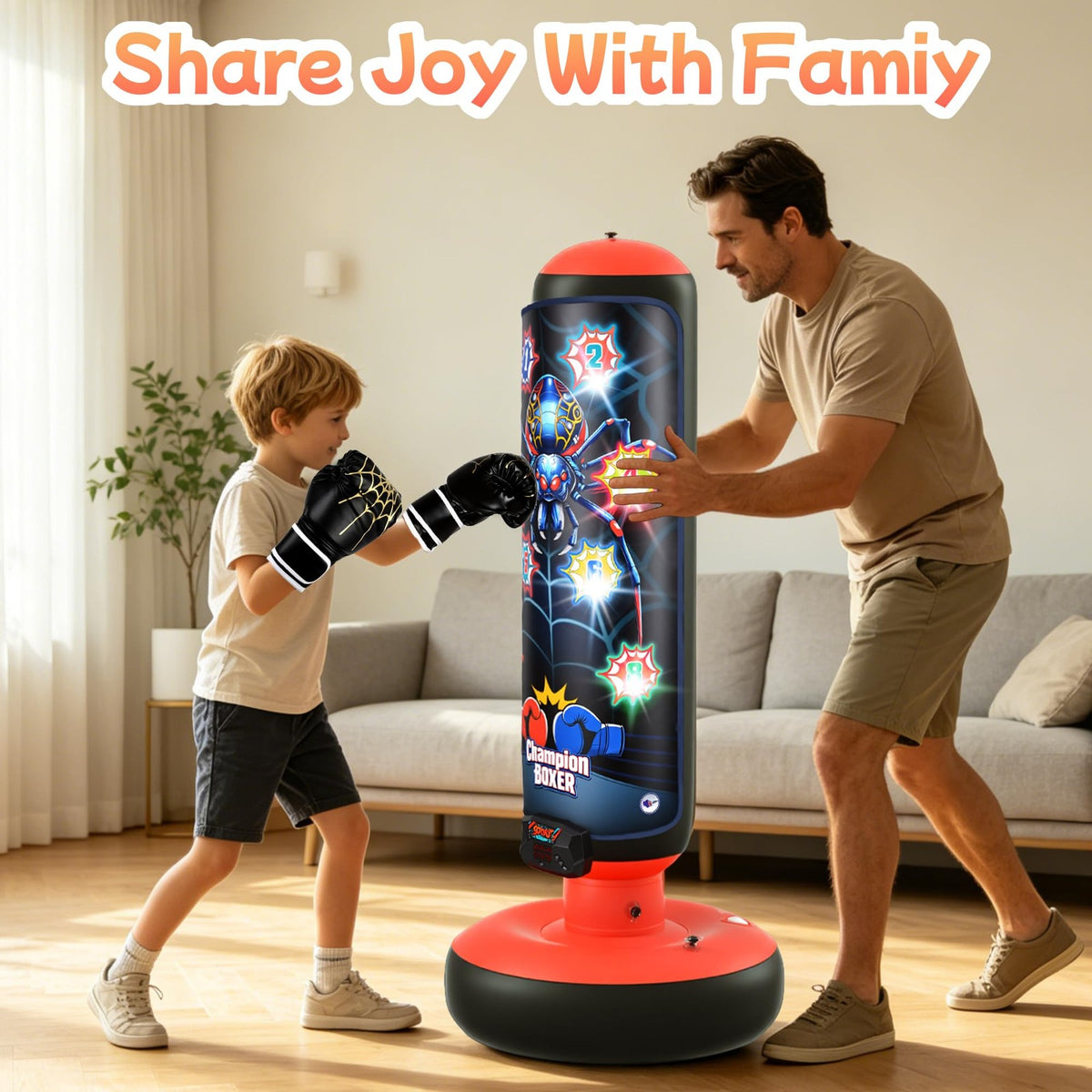 Inflatable Electronic Boxing Bag Set with LED Lights & Gloves for Kids Ages 3-12