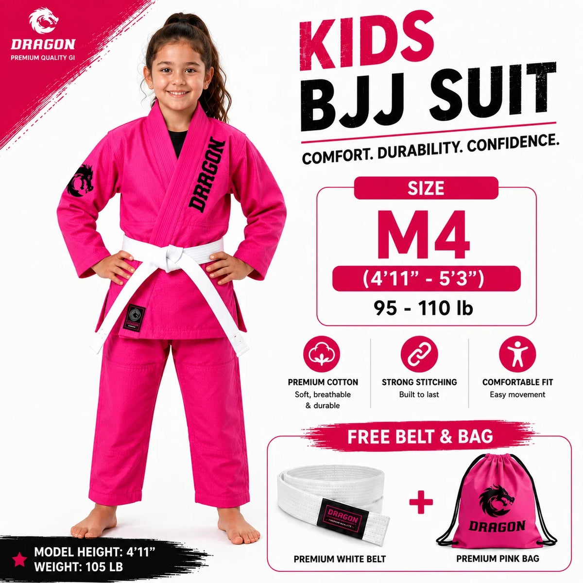 Kids BJJ Gi Uniform Set with Belt for Martial Arts & Grappling