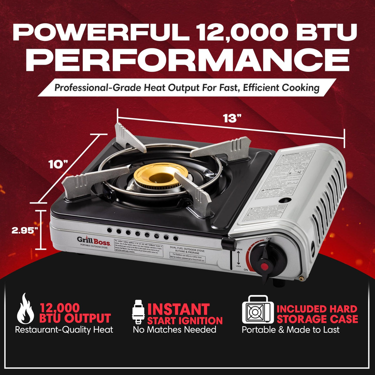 Portable Dual Fuel Camp Stove - 12,000 BTU Butane & Propane Outdoor Cooking