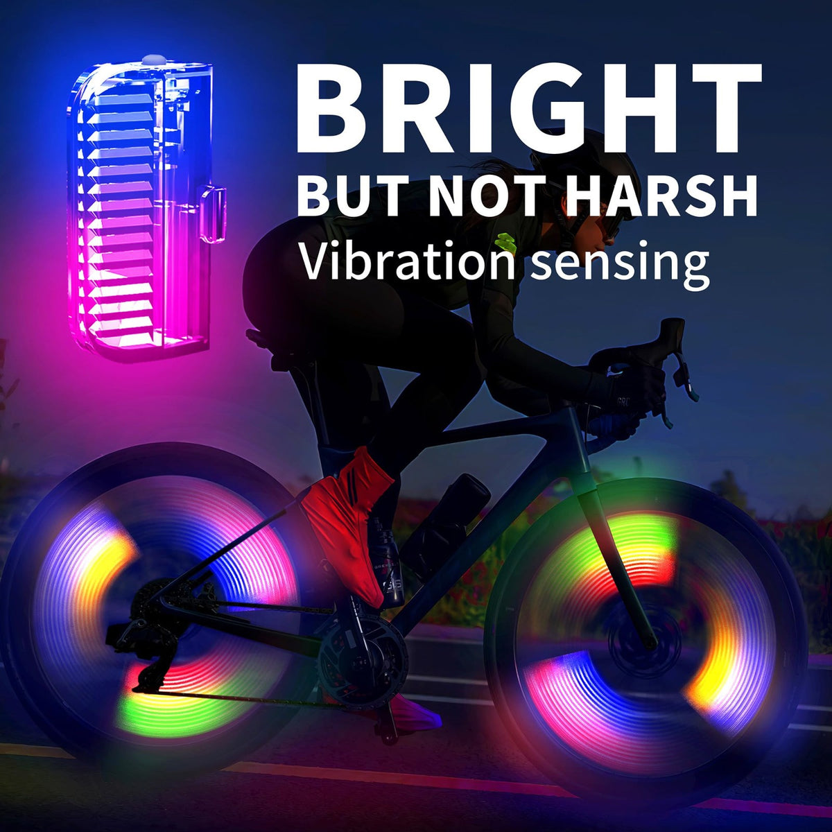 Rechargeable Bike Wheel Lights 2-Pack - 7-Color Spoke Lights with Motion Sensor Weatherproof