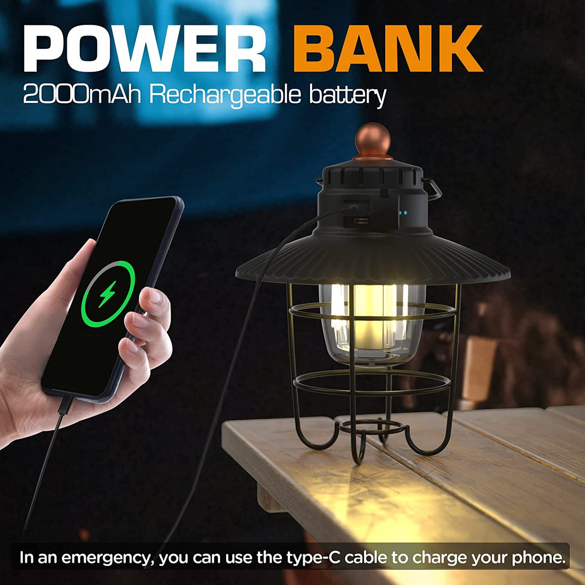 LED Camping Lantern Rechargeable 550 Lumens with 3 Light Modes and Power Bank