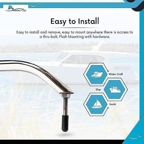 30-Inch Stainless Steel Boat Handle Grab Bar with Flange for Yachts & Marine Use