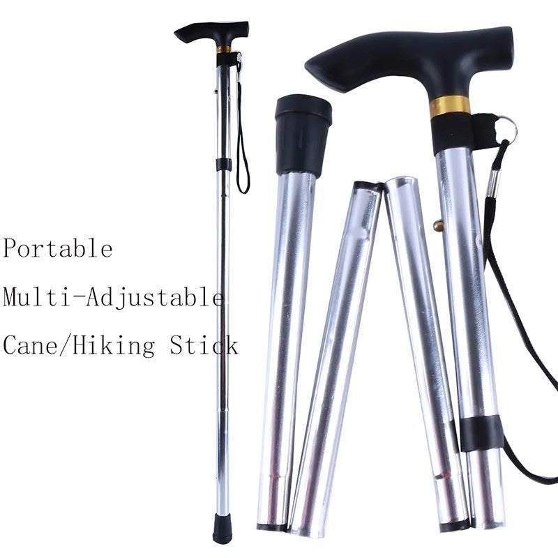 Adjustable Collapsible Aluminum Walking Cane - Folding Travel Stick with Rubber Tip