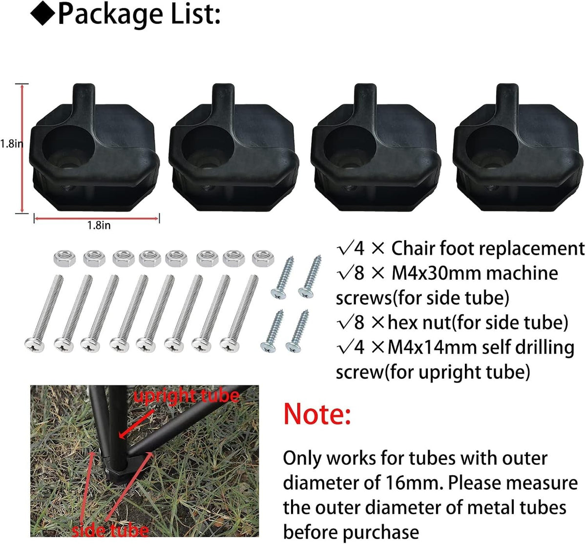 Heavy Duty Camping Chair Replacement Feet 4 Pack - Folding Stool Repair Parts