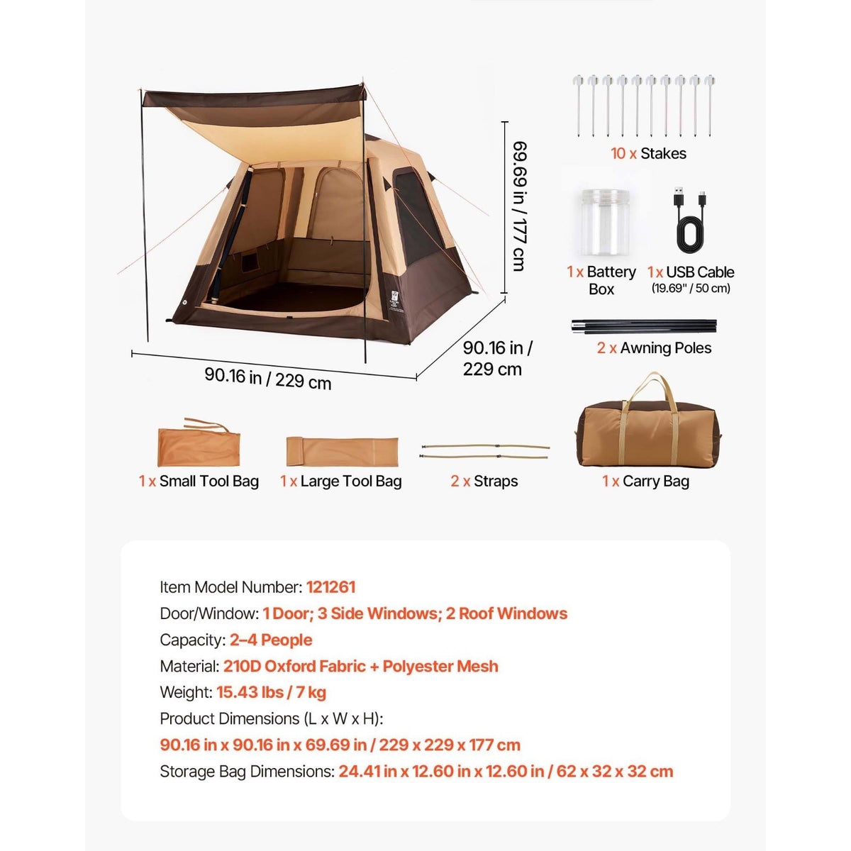 Inflatable Camping Tent with Rechargeable Pump for 4 People - Easy Setup, Durable Sun Protection