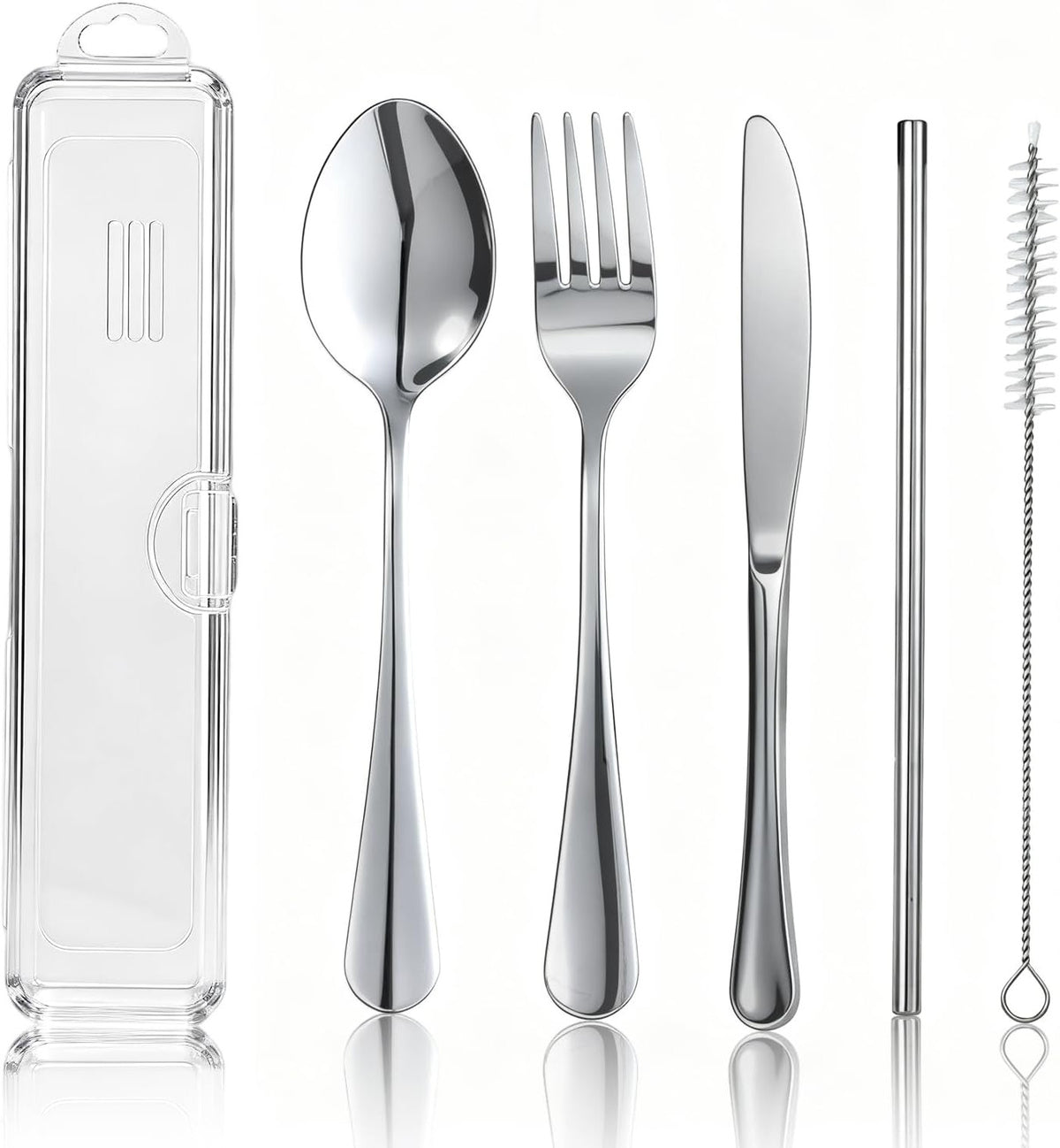 5-Piece Travel Utensil Set Stainless Steel Flatware with Case Camping