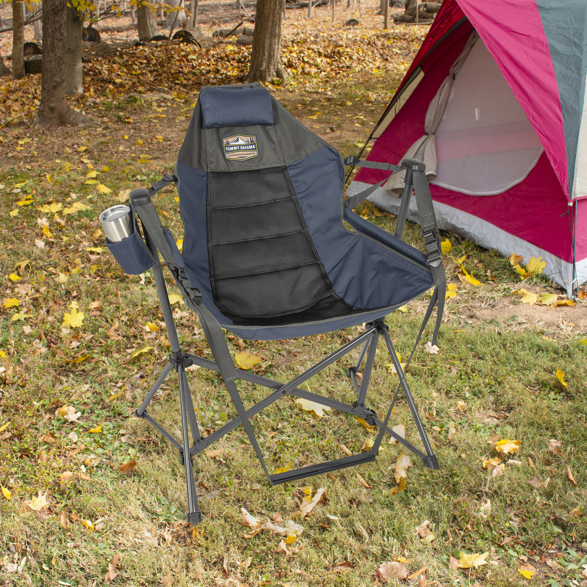 Outdoor Swing Chair with Footrest - Navy Blue Camping & Patio Furniture