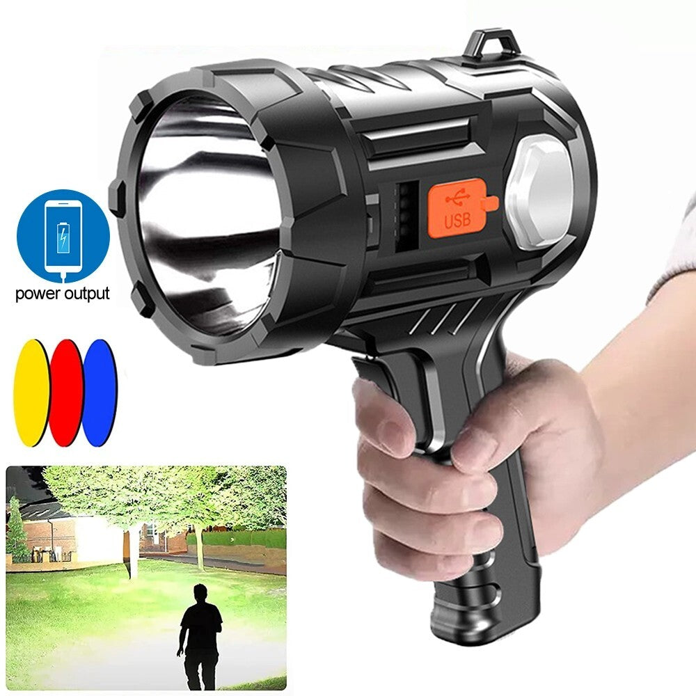 High-Power Rechargeable LED Spotlight 9 Million Lumens Handheld Flashlight