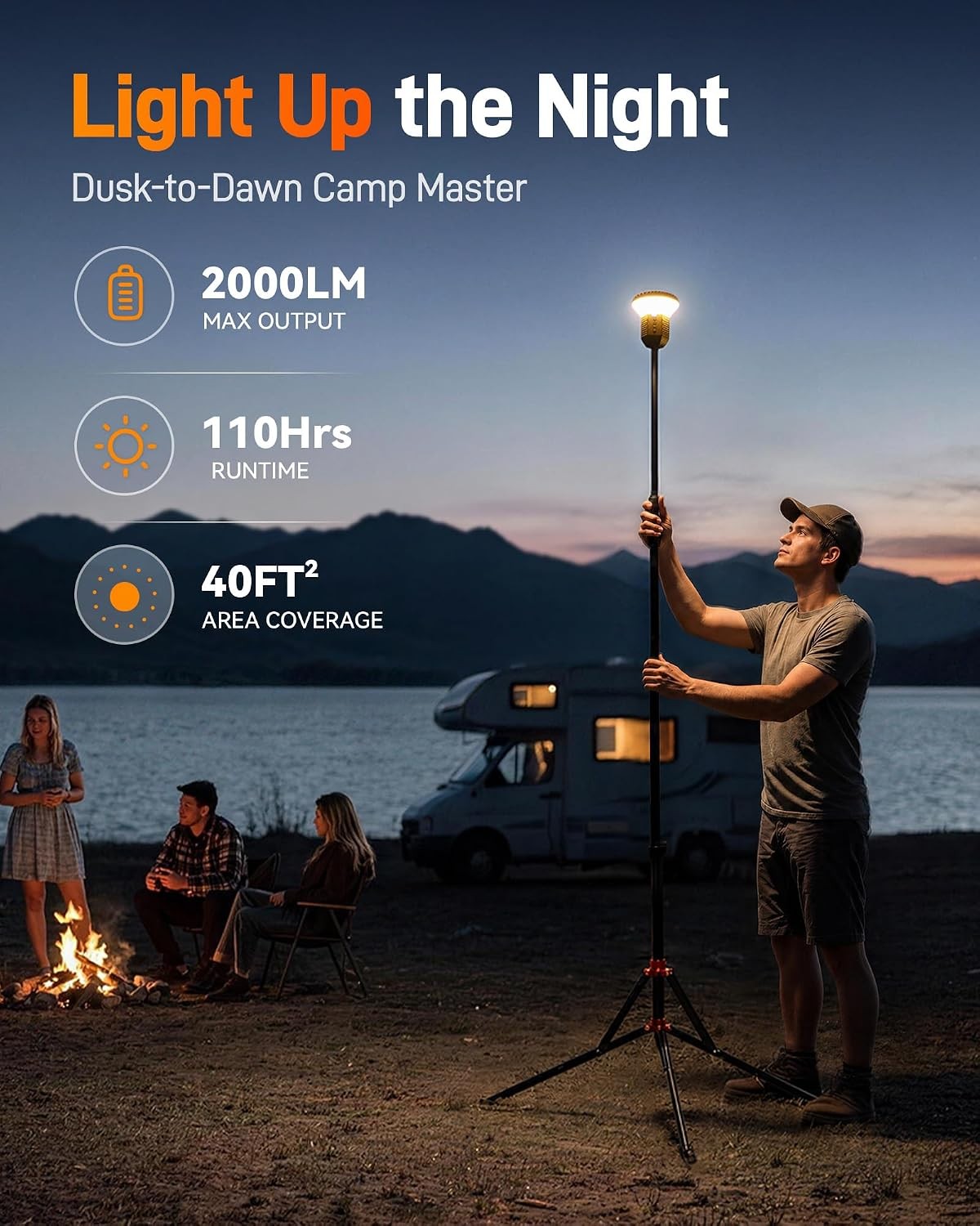 Rechargeable Camping Lantern 2000LM with Tripod & RGB Light Modes