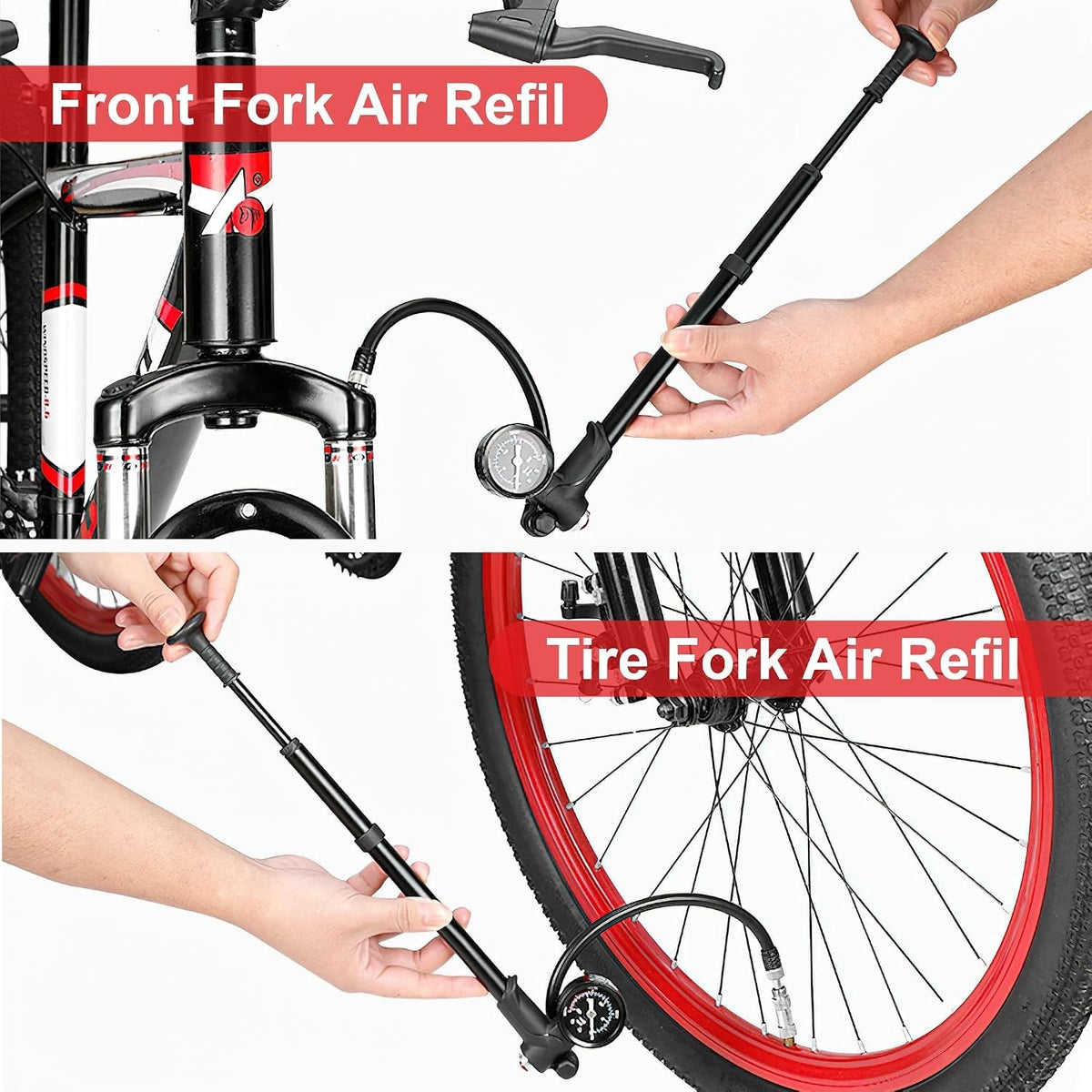 Bike Shock Pump with Gauge - 300 PSI Air Compressor for Fork & Shock