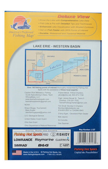 Waterproof Fishing Map for Lake Erie Western Basin with GPS Points - Great Lakes Series