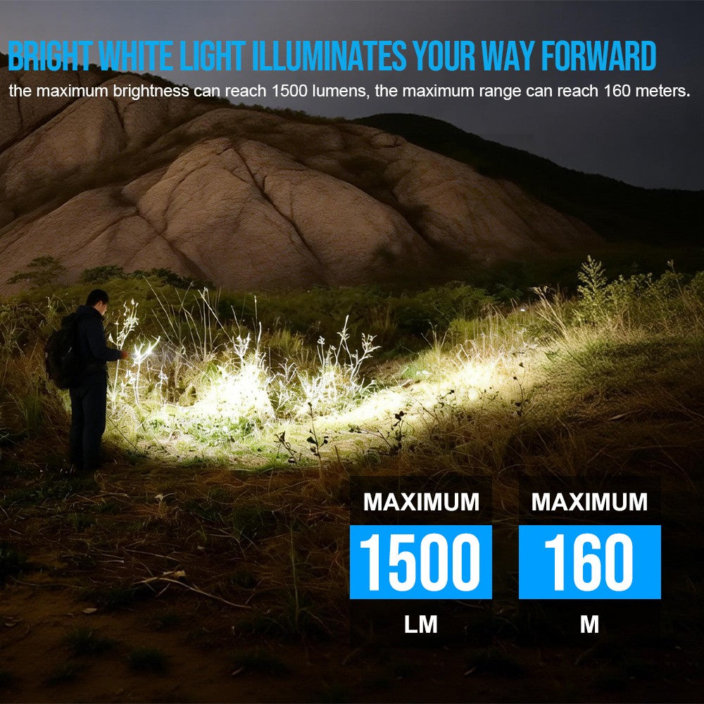 1500Lumen Rechargeable LED Flashlight with UV Light and Magnetic Tail - Waterproof Torch