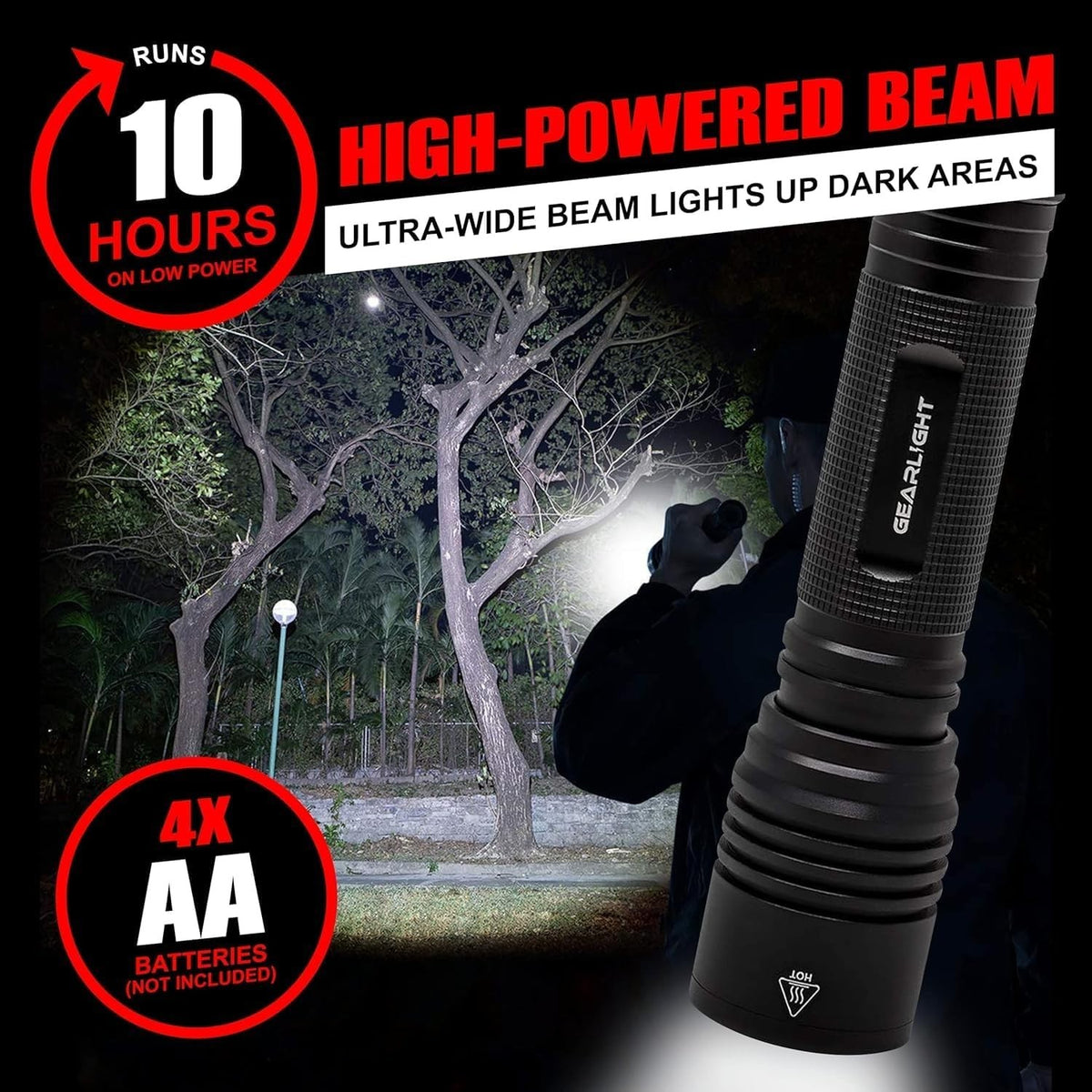 High Lumens LED Flashlight - Super Bright Tactical Torch, Waterproof & Zoomable