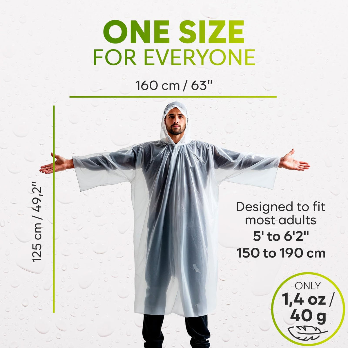 Disposable Rain Ponchos for Adults with Hood - Compact & Waterproof