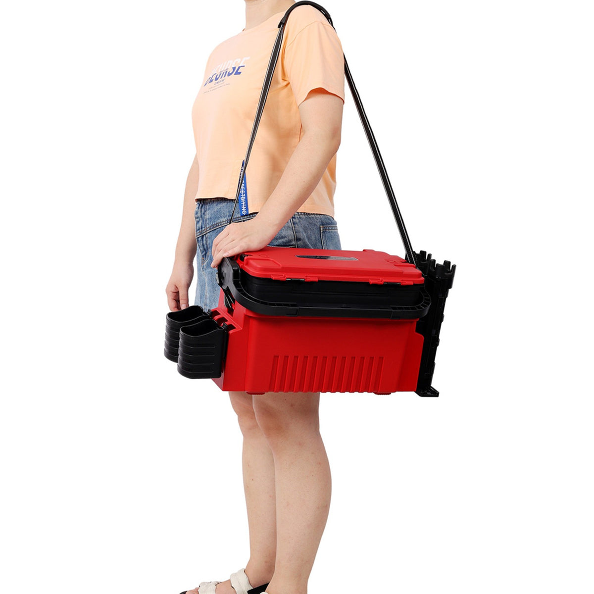 Large 2-Layer Fishing Tackle Box with Rod & Cup Holders - Waterproof 11L Storage Organizer