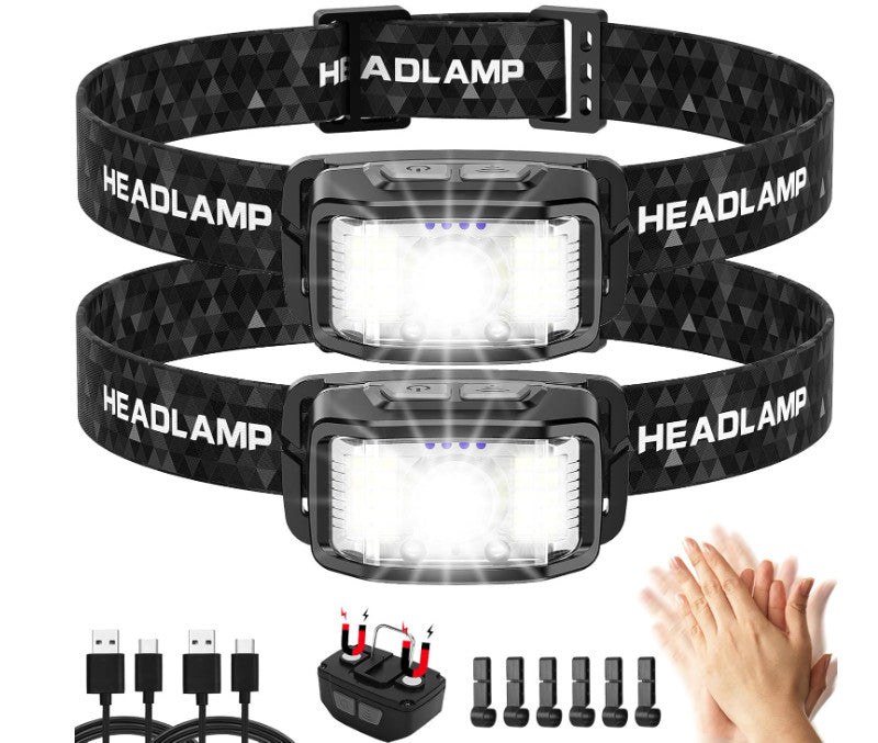 Rechargeable LED Headlamp 2000 Lumens, Waterproof, 16 Modes, 2 Pack