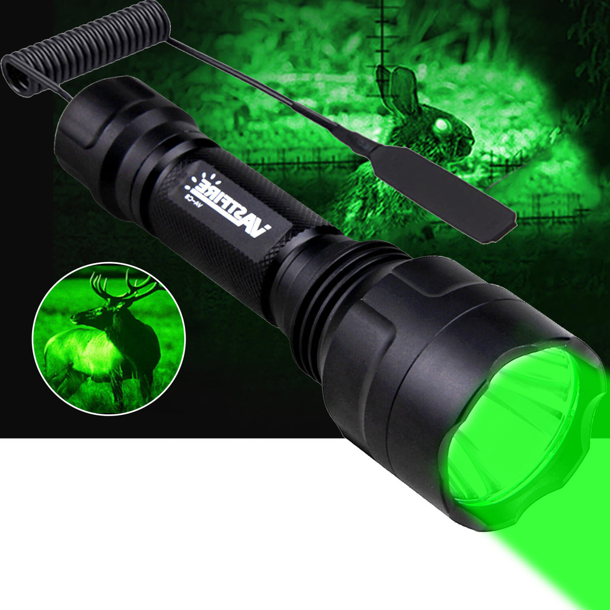 LED Green Light Scope Flashlight with Mount for Hunting and Shooting