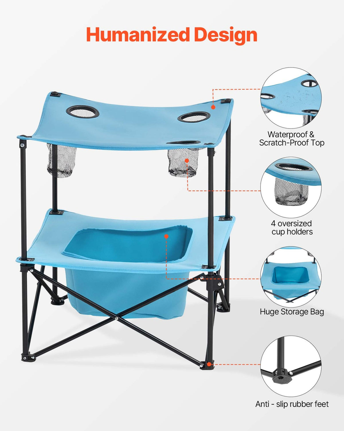 Portable Camping Table with Cup Holders, Foldable Outdoor Square Table