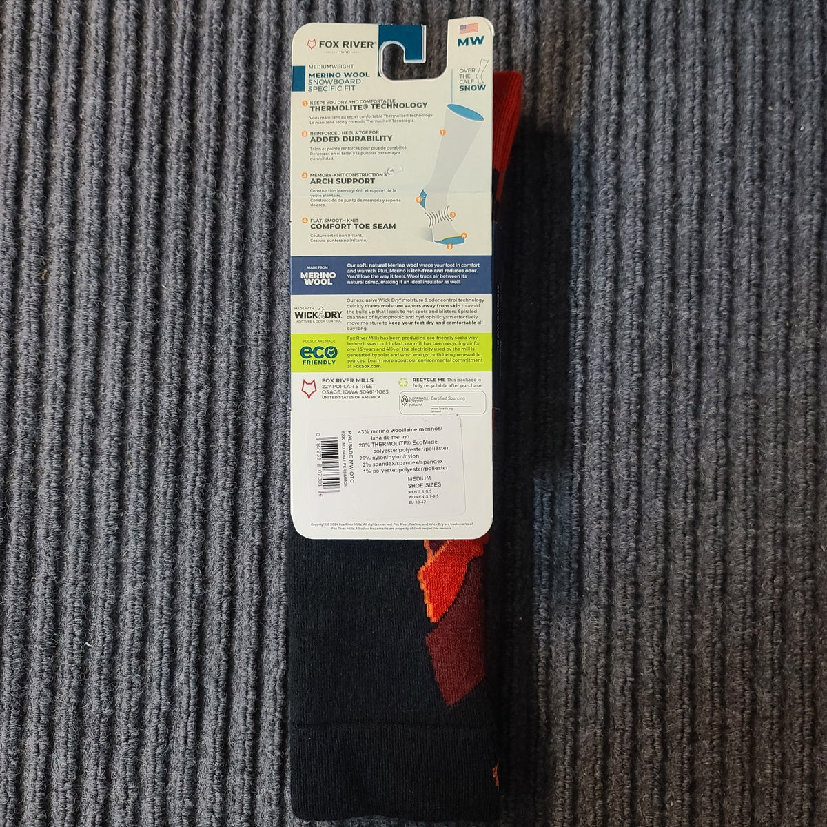 Merino Wool Snowboard Socks Medium Weight OTC with Cushioned Support - Black/Red
