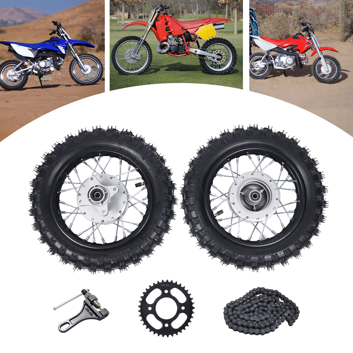 2.5-10 Motorcycle Wheel Set with Chain Sprocket for Motocross & Dirt Bikes